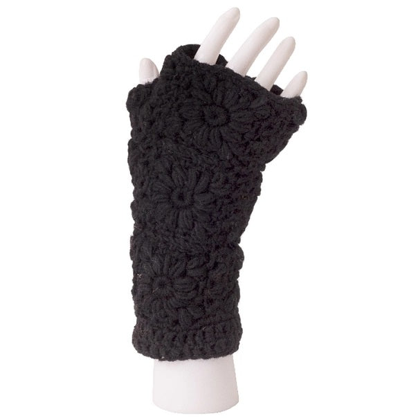 Wool Hand Warmers Floral Solid Black