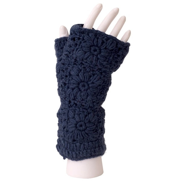 Wool Hand Warmers Floral Solid Blue