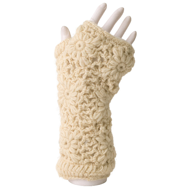Wool Hand Warmers Floral Solid Off White