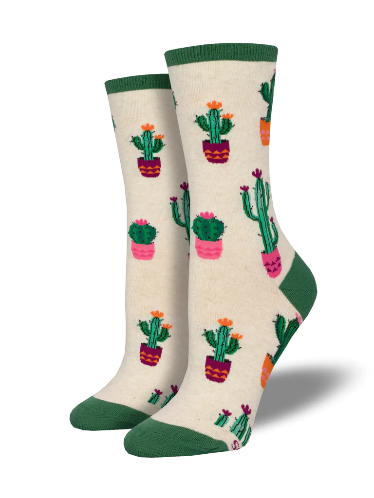Court Of Cactus Women's Crew Socks Ivory Heather