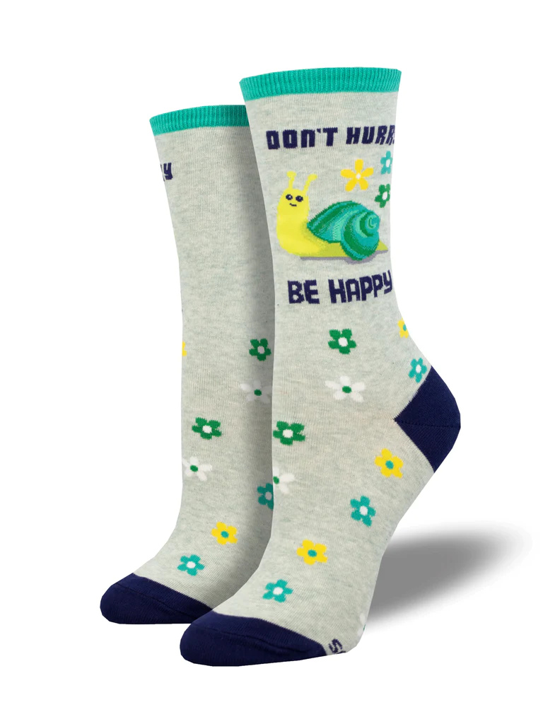 Don't Hurry Be Happy Women's Crew Socks Gray Heather