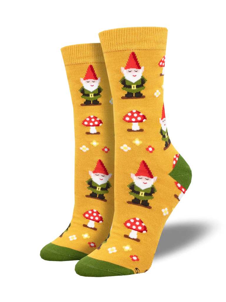 Gnome More Mushrooms Women's Bamboo Socks Gold