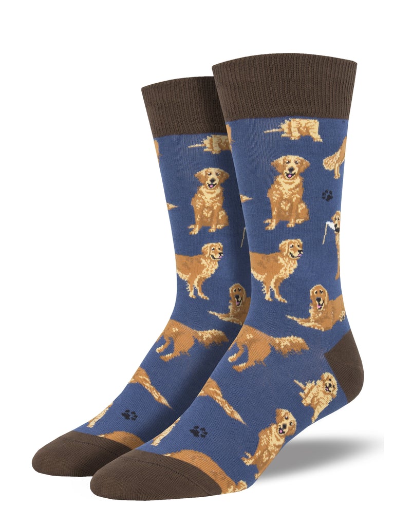 Golden Retrievers Men's Crew Socks Blue