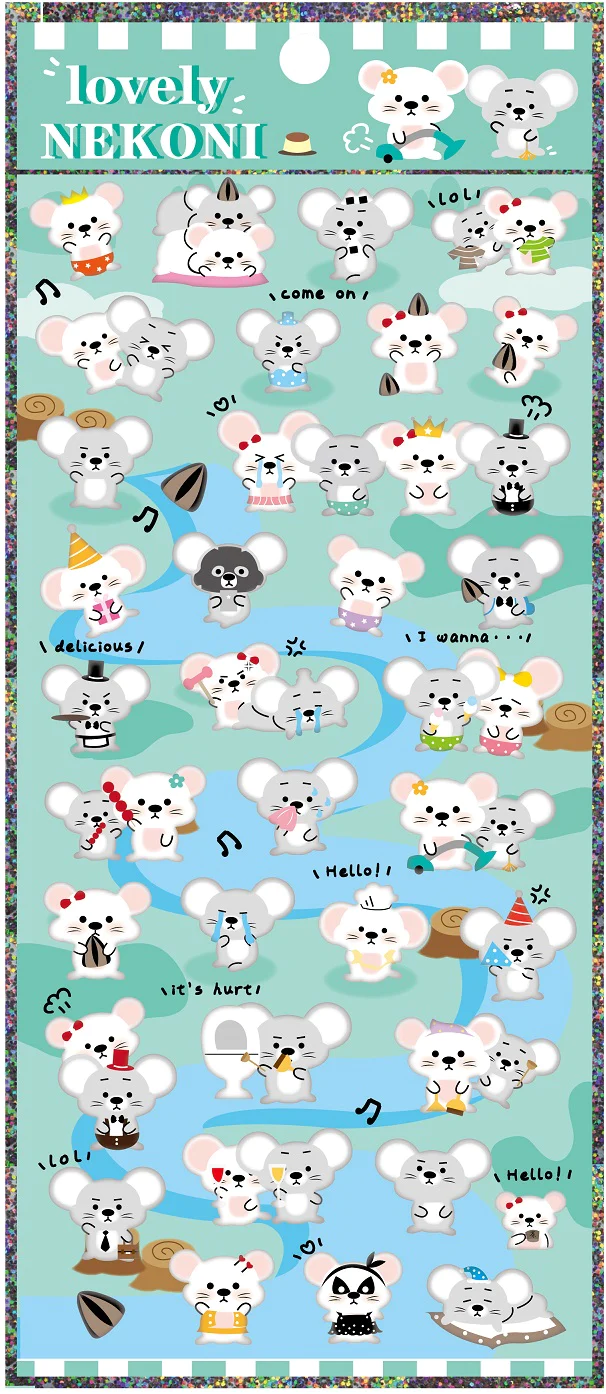 Mouse Puffy Sticker Lovely Nekoni