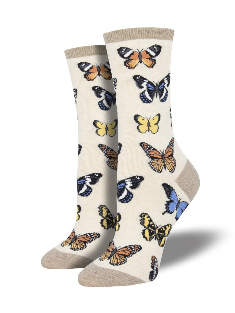 Majestic Butterflies Women's Crew Socks Ivory Heather
