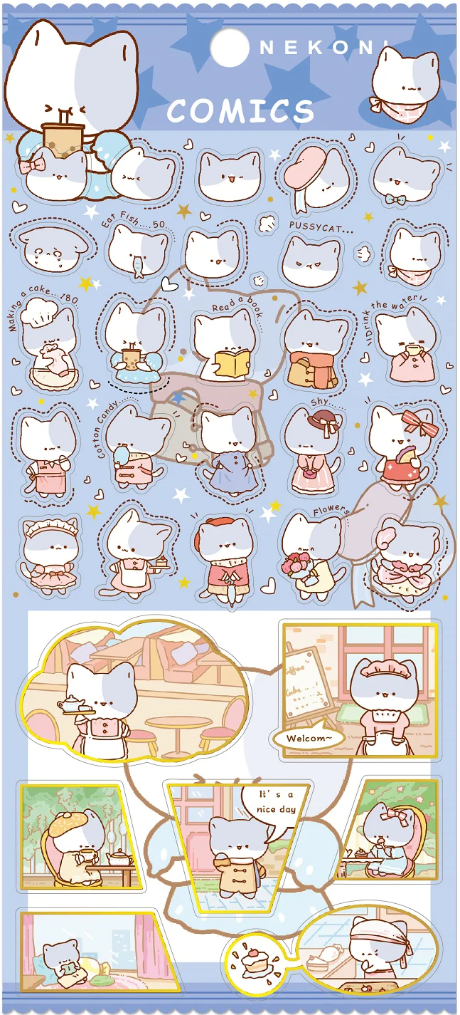 Cat Cafe Flat Stickers Nekoni Comics