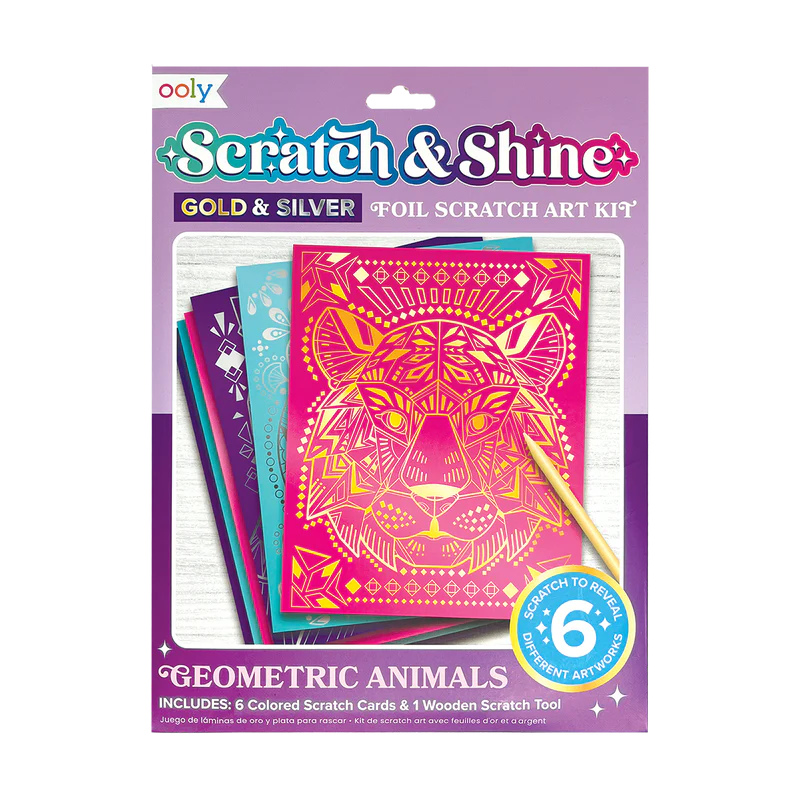Scratch & Shine Geometric Animals Gold & Silver Foil Scratch Art Kit