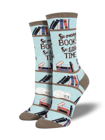 Time For A Good Book Women's Crew Socks Blue Heather