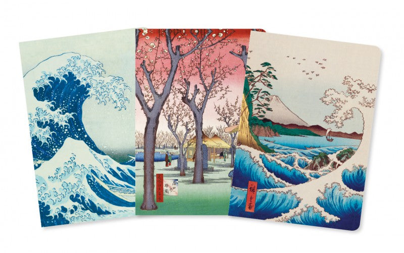 Japanese Woodblock Set Of Three Mini Notebooks